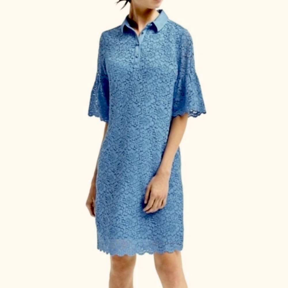 Banana Republic Lace Overlay Collared Dress, scallop hem, size Medium